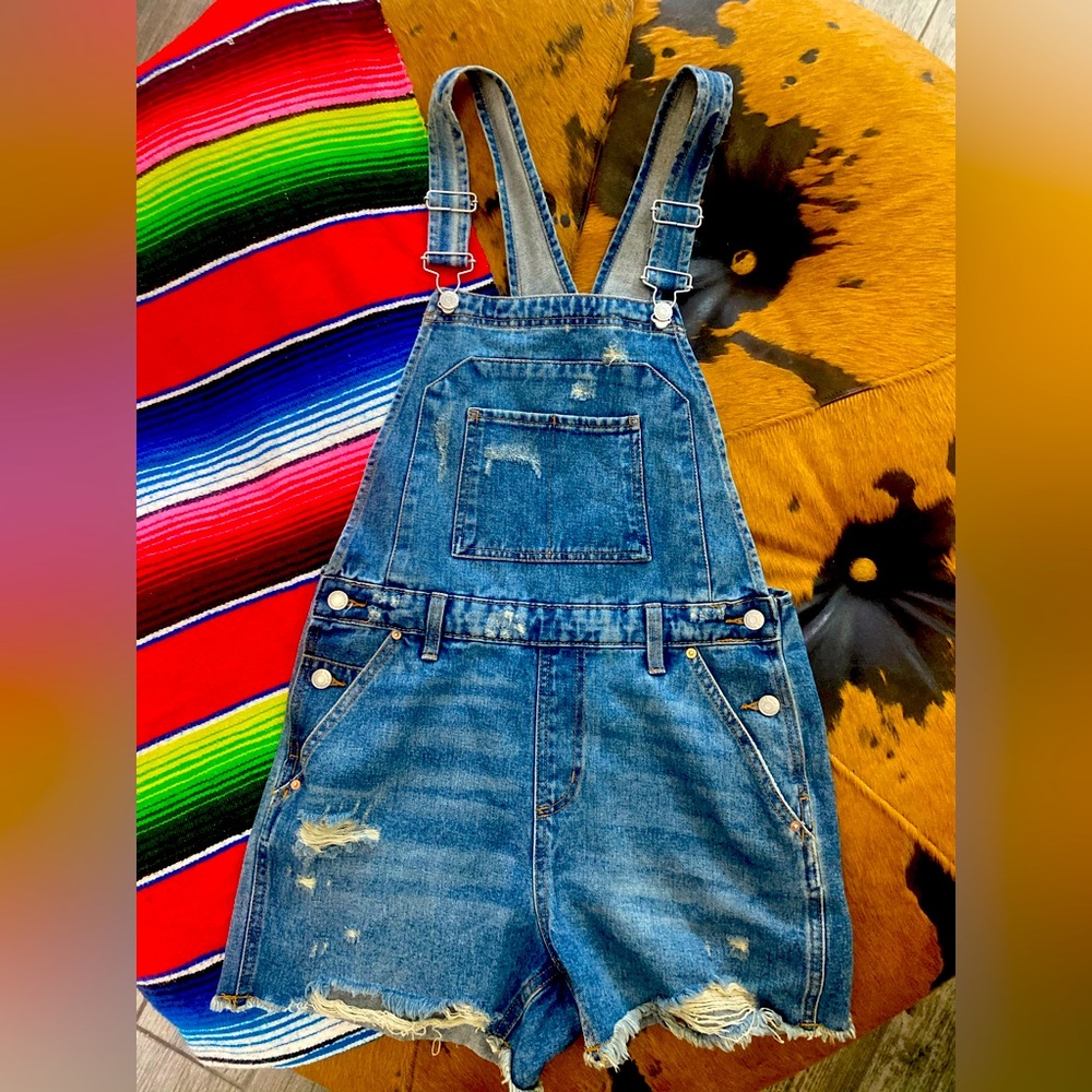 Denim frayed bottom distressed short overall, Wild fable brand size small